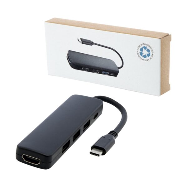 Loop adapter multimedialny USB 2.0-3.0 z portem HDMI wykonany z tworzyw sztucznych pochodzących z recyklingu z certyfikatem R