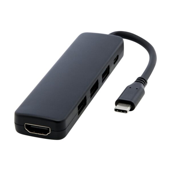 Loop adapter multimedialny USB 2.0-3.0 z portem HDMI wykonany z tworzyw sztucznych pochodzących z recyklingu z certyfikatem R