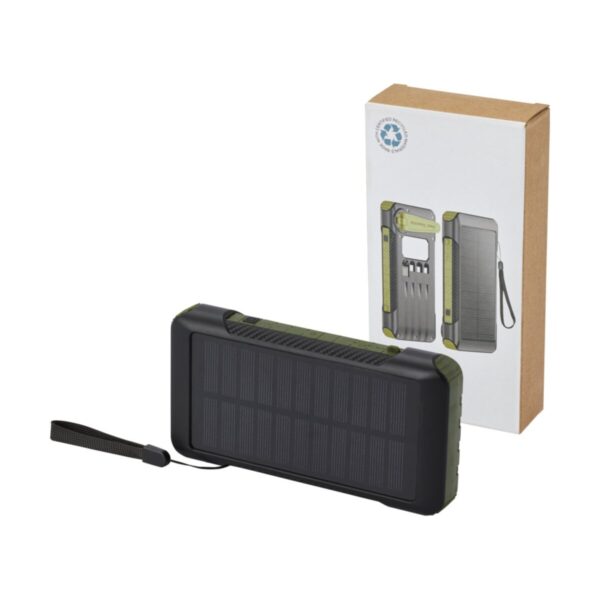 Soldy powerbank solarny o pojemności 10 000 mAh z dynamem wykonany z tworzyw sztucznych pochodzących z recyklingu z certyfika