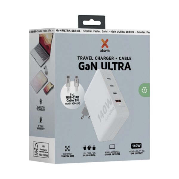 Xtorm XVC2140 GaN Ultra ładowarka podróżna o mocy 140 W z kablem USB-C PD 240 W