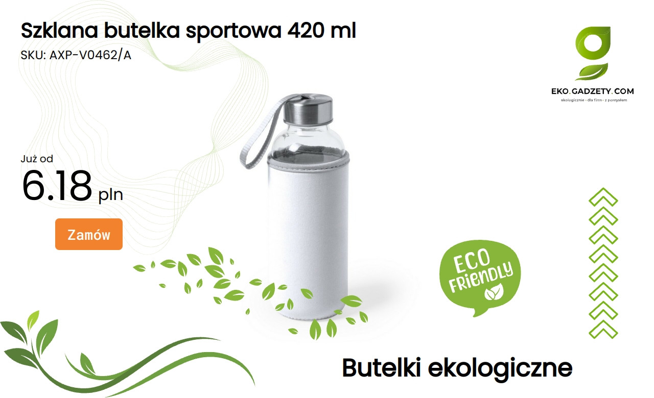 Szklana butelka sportowa 420 ml Szklana butelka sportowa o pojemności 420 ml