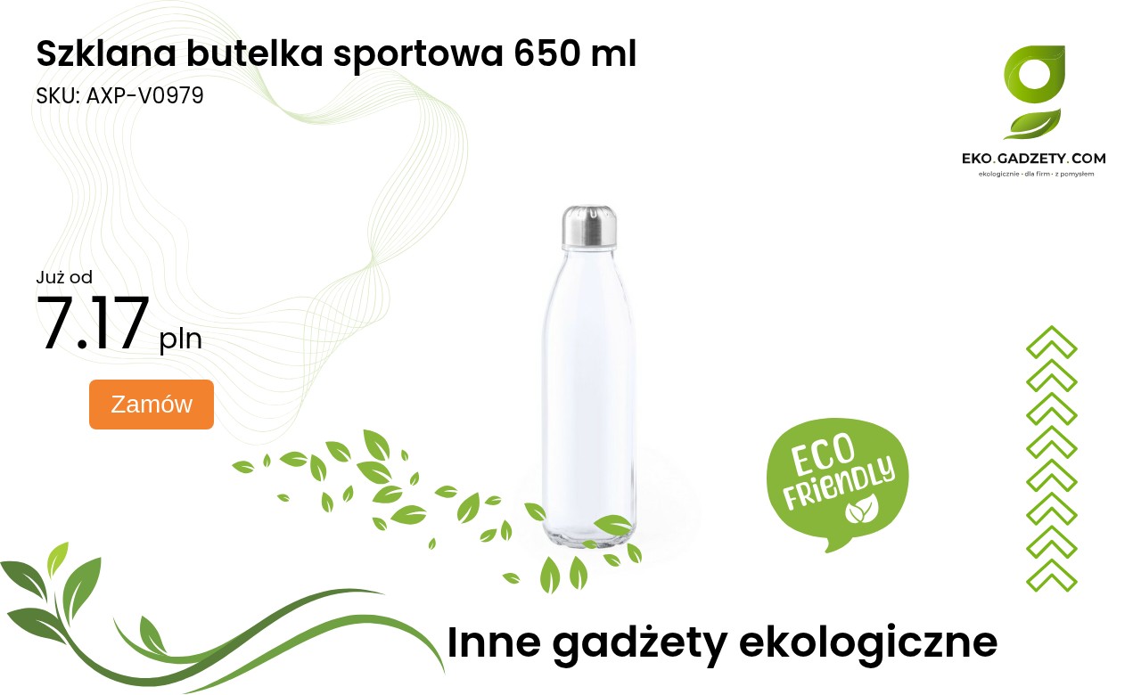 Szklana butelka sportowa 650 ml Szklana butelka sportowa o pojemności 650 ml
