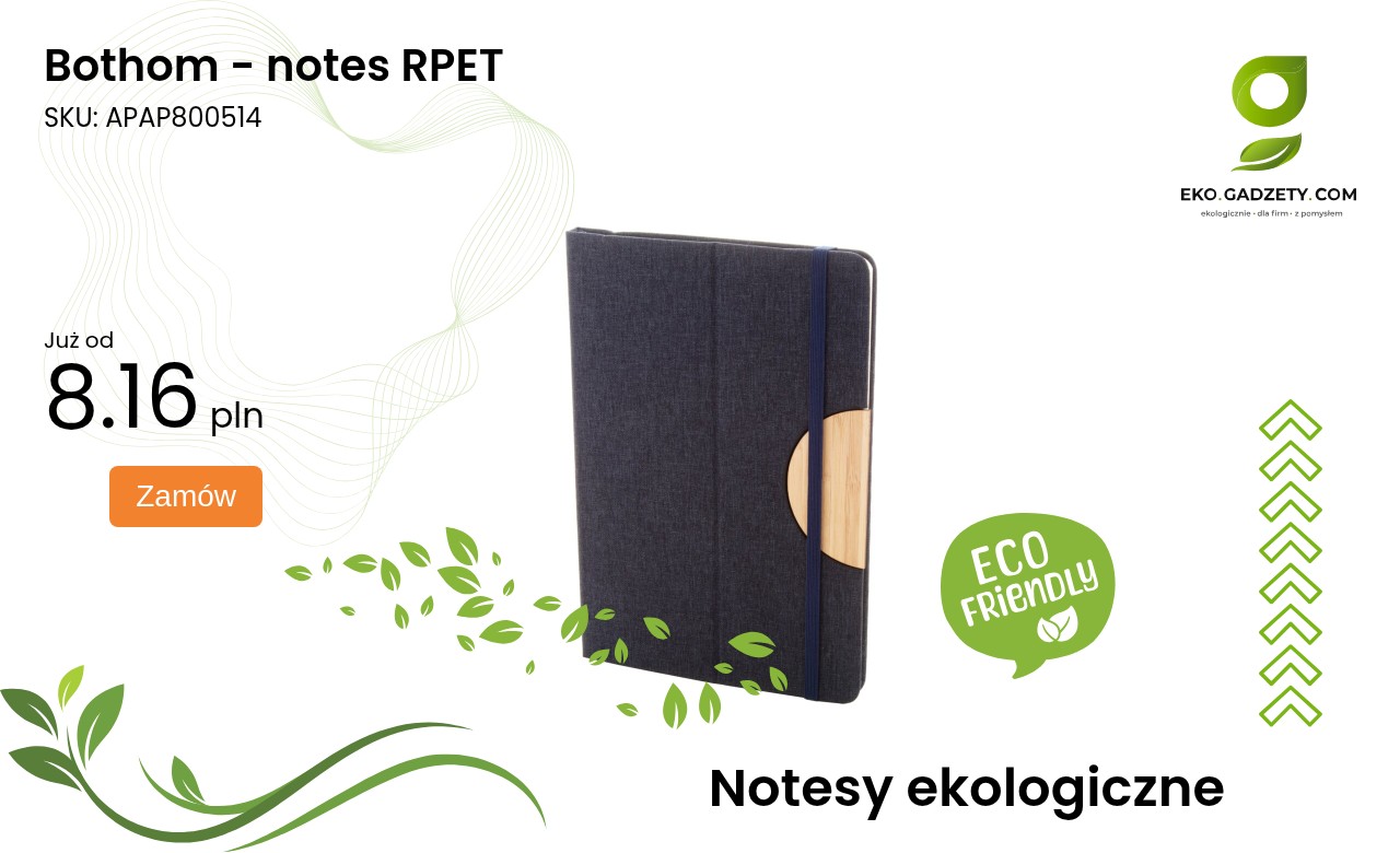 Bothom - notes RPET Zielony notes Bothom wykonany z materiału RPET