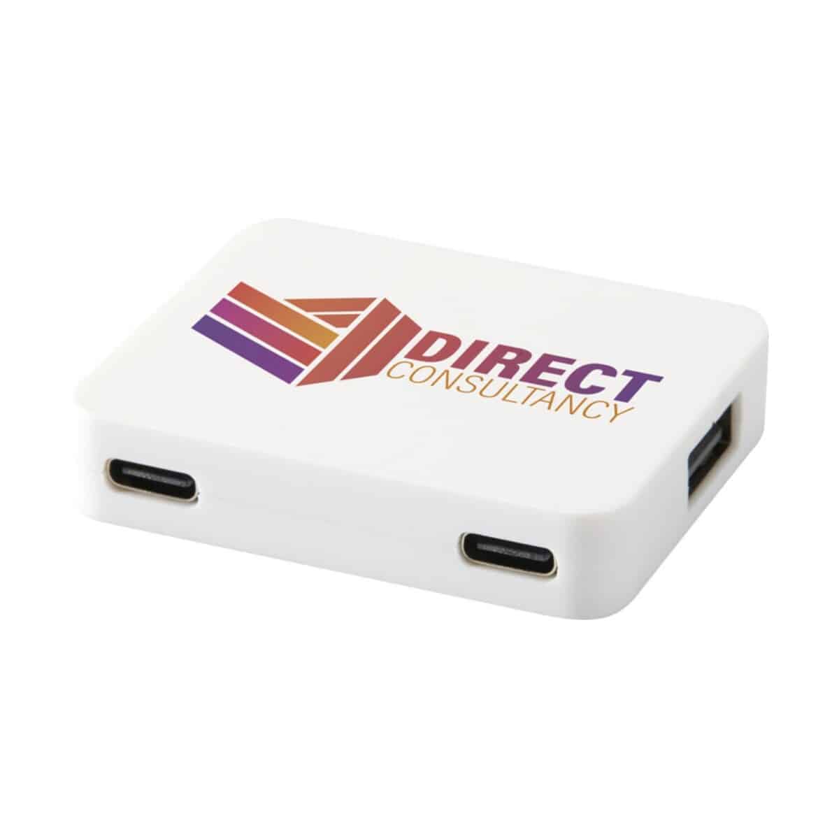 Eko Gaia 4-portowy hub USB z wyjściem USB-A i typu C oraz podwójnym wejściem — wykonany z tworzyw sztucznych pochodzących z recyklingu 12444901_dp_y1