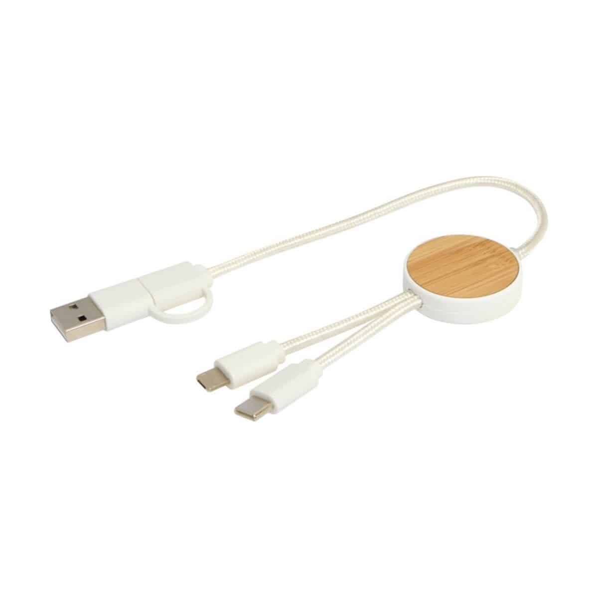 Eko Chechia kabel do synchronizacji danych i szybkiego ładowania 5 w 1 27 W o długości 30 cm z tworzyw sztucznych pochodzących z recyklingu z detalami z bambusa 12442101_e1
