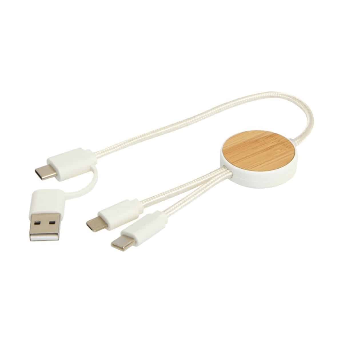 Eko Chechia kabel do synchronizacji danych i szybkiego ładowania 5 w 1 27 W o długości 30 cm z tworzyw sztucznych pochodzących z recyklingu z detalami z bambusa 12442101_e2