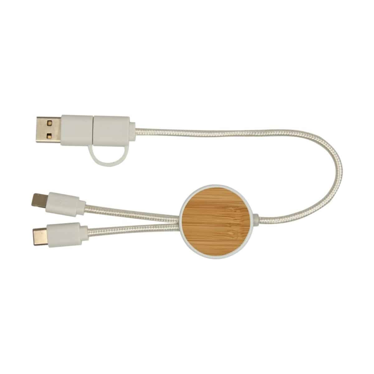 Eko Chechia kabel do synchronizacji danych i szybkiego ładowania 5 w 1 27 W o długości 30 cm z tworzyw sztucznych pochodzących z recyklingu z detalami z bambusa 12442101_f1