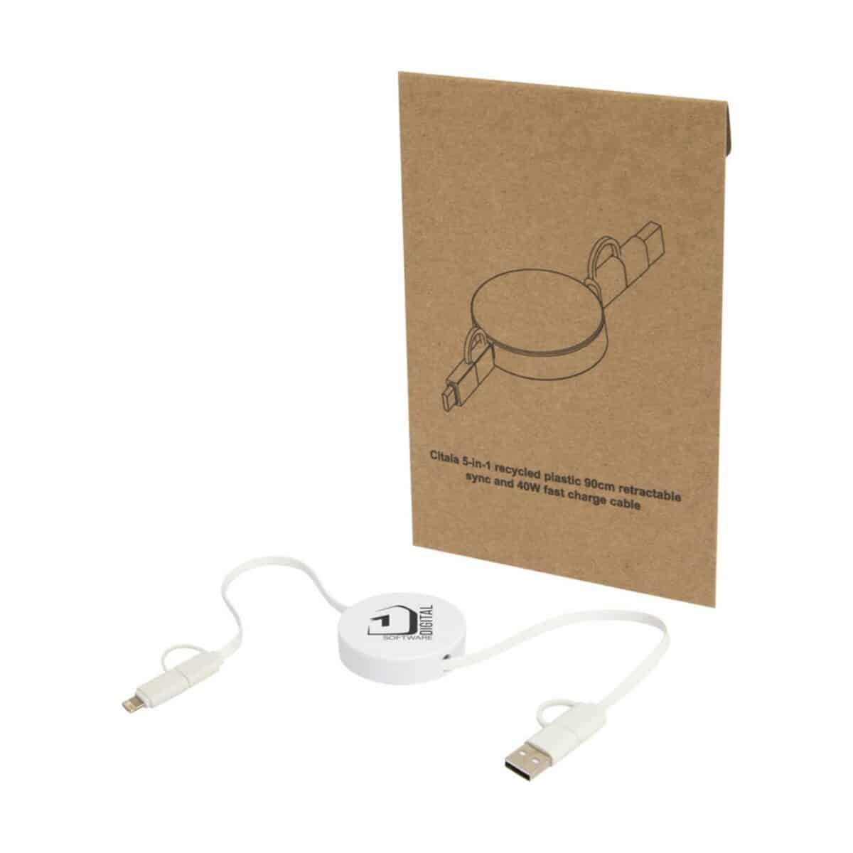 Eko Citala zwijany kabel do synchronizacji danych i szybkiego ładowania 5 w 1 40 W o długości 90 cm z tworzyw sztucznych pochodzących z recyklingu 12443001_pp_y1