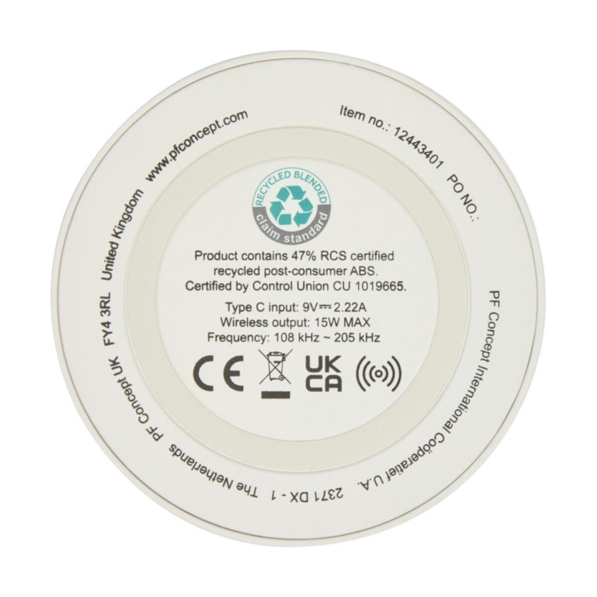 Eko Freal bezprzewodowa ładowarka indukcyjna 15 W z tworzyw sztucznych pochodzących z recyklilngu 12443401_b1