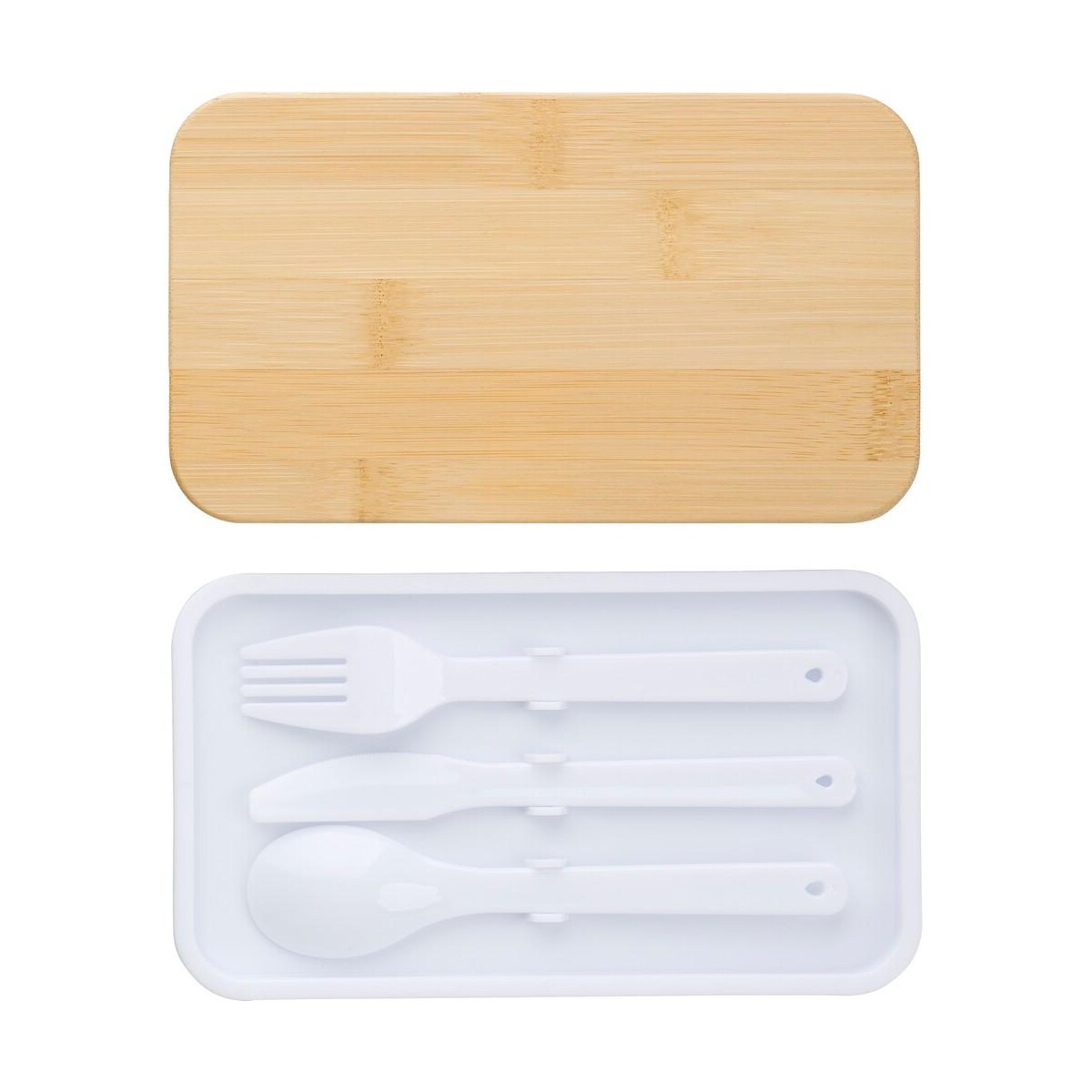 Eko Pudełka śniadaniowe 2 w 1, 2x400 ml, bambusowe wieczko, sztućce V1215-02_IDE02