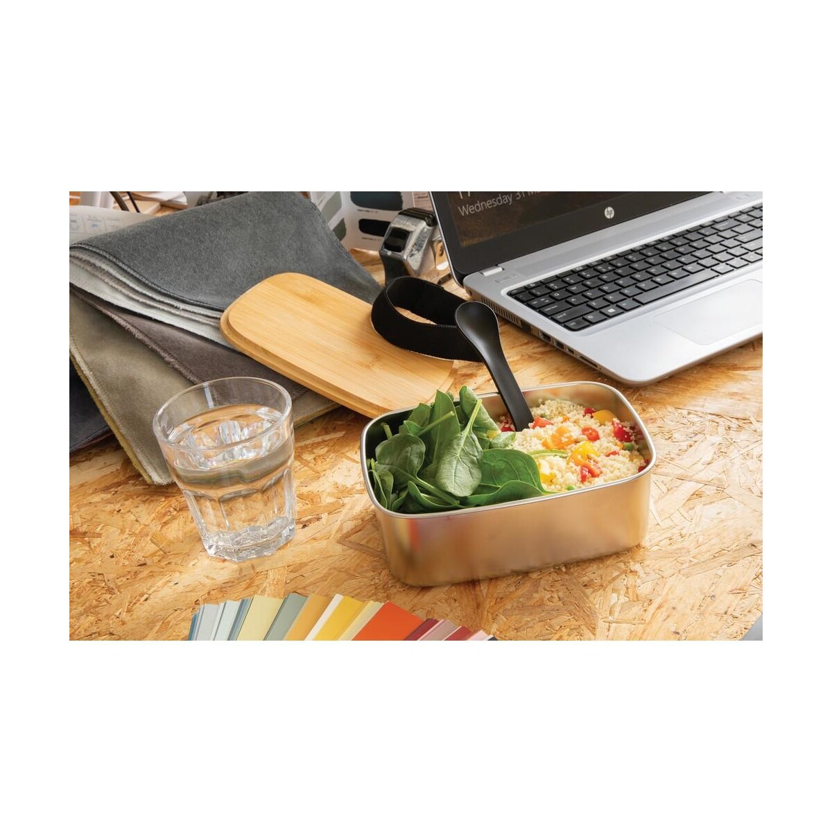 Eko Pudełko śniadaniowe z bambusowym wieczkiem, łyżkowidelec P269.622__M_400