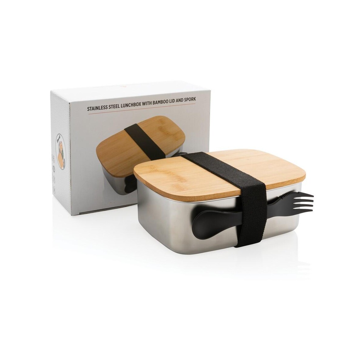 Eko Pudełko śniadaniowe z bambusowym wieczkiem, łyżkowidelec P269.622__P_500