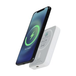 Eko Acrab magnetyczny bezprzewodowy powerbank o pojemności 5000 mAh i mocy 15 W z technologią PD 20 W — wykonany z tworzyw sztycznych pochodzących z recyklingu. 12444101