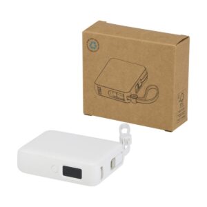 Eko Acrux powerbank do tabletu o pojemności 10 000 mAh i mocy 35 W z wbudowanym kablem typu C - wykonany z tworzyw sztucznych pochodzących z recyklingu. 12445001