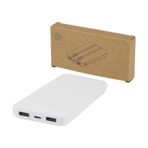 Eko Adhil powerbank o pojemności 10.000 mAh i mocy 10 W z tworzyw sztucznych pochodzących z recyklilngu z 2 wbudowanymi kablami 12445901