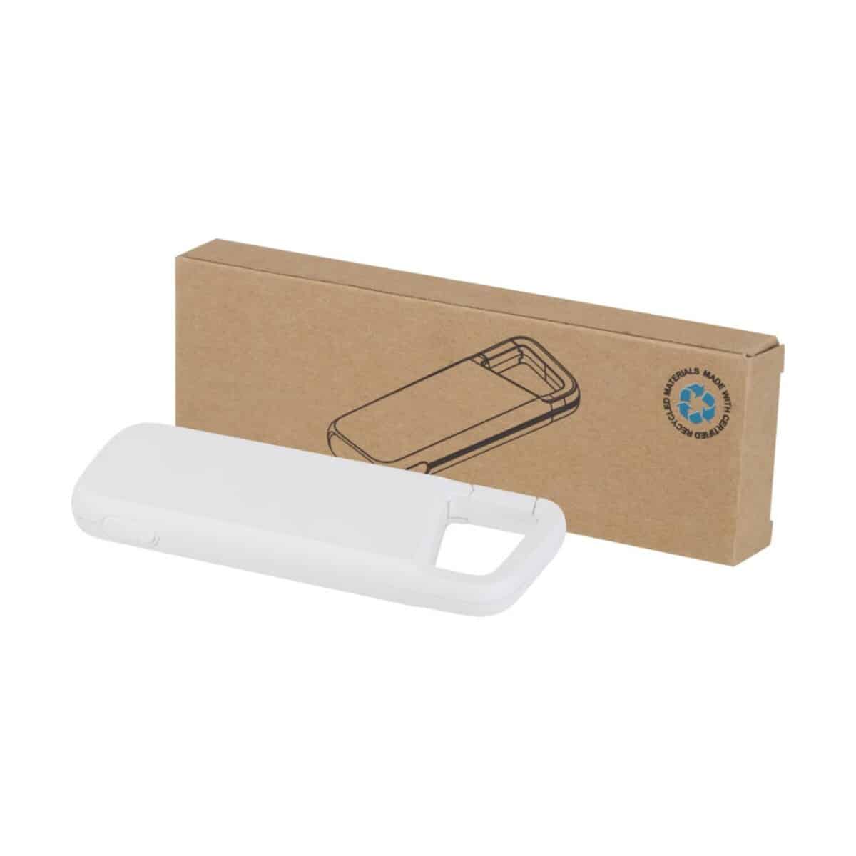 Eko Alkes wodoodporny powerbank z karabińczykiem o pojemności 5000 mAh i mocy 12 W, wykonany z tworzyw sztucznych pochodzących z recyklingu 12447001