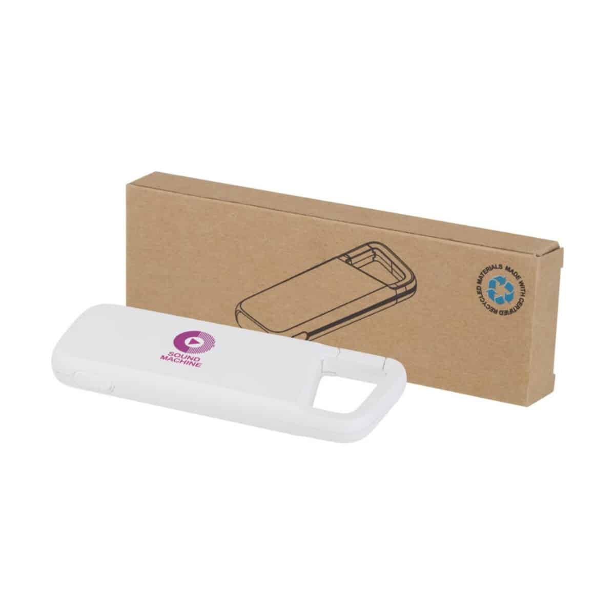 Eko Alkes wodoodporny powerbank z karabińczykiem o pojemności 5000 mAh i mocy 12 W, wykonany z tworzyw sztucznych pochodzących z recyklingu 12447001_pp_y1