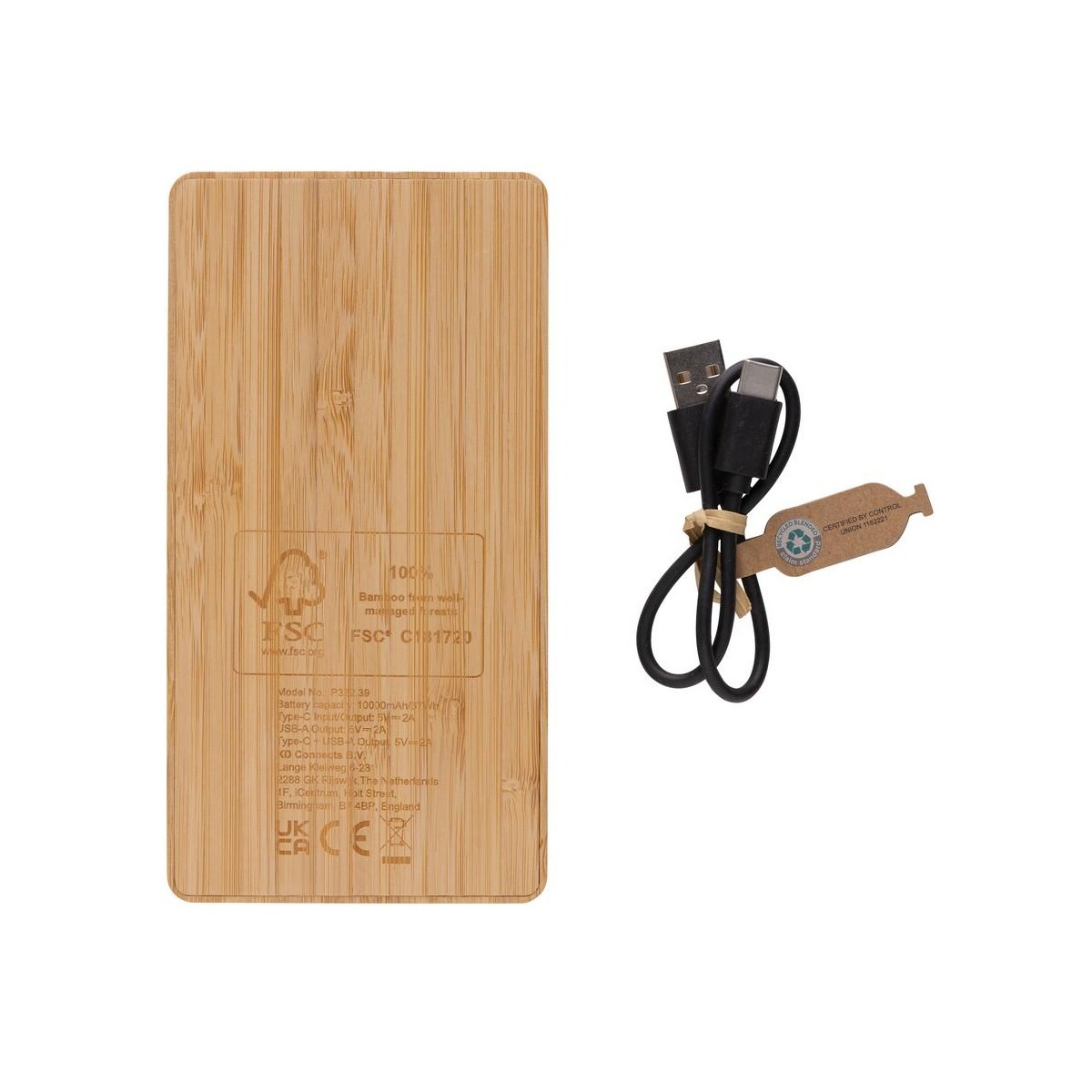 Eko Bambusowy power bank 10000 mAh, ładowarka słoneczna P322.399__B_5