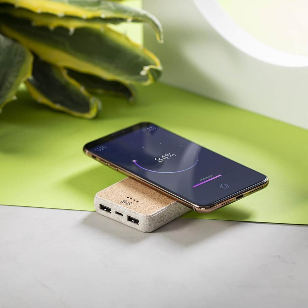 Eko Bezprzewodowy power bank 5000 mAh ze słomy pszenicznej, ładowarka bezprzewodowa 5W V0147_A