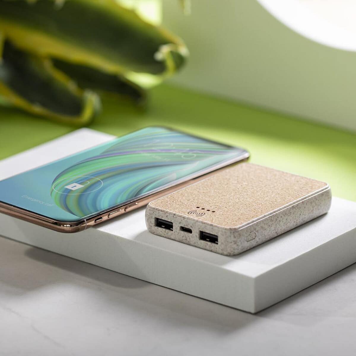 Eko Bezprzewodowy power bank 5000 mAh ze słomy pszenicznej, ładowarka bezprzewodowa 5W V0147_B