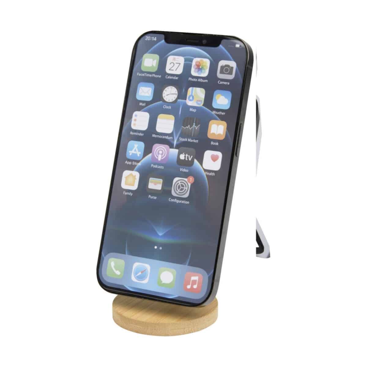 Eko Alcor składana podstawka na telefon z mocowaniem magnetycznym, wykonana z tworzyw sztucznych pochodzących z recyklingu z elementami bambusowymi 12446301
