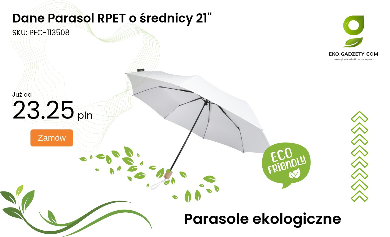 Dane Parasol RPET o średnicy 21 Ekologiczny parasol RPET o średnicy 21 cali