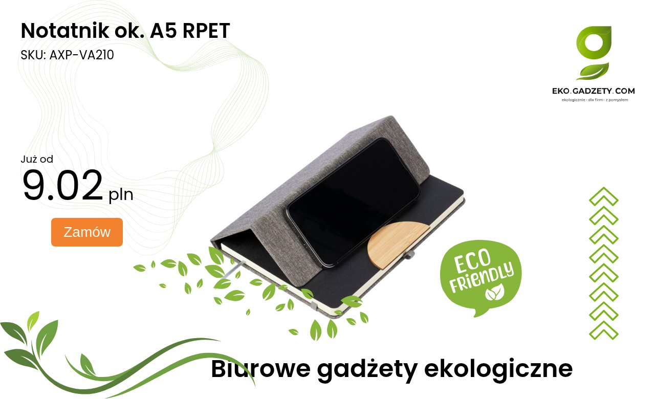 Notatnik ok. A5 RPET Notatnik wielkości A5 wykonany z RPET