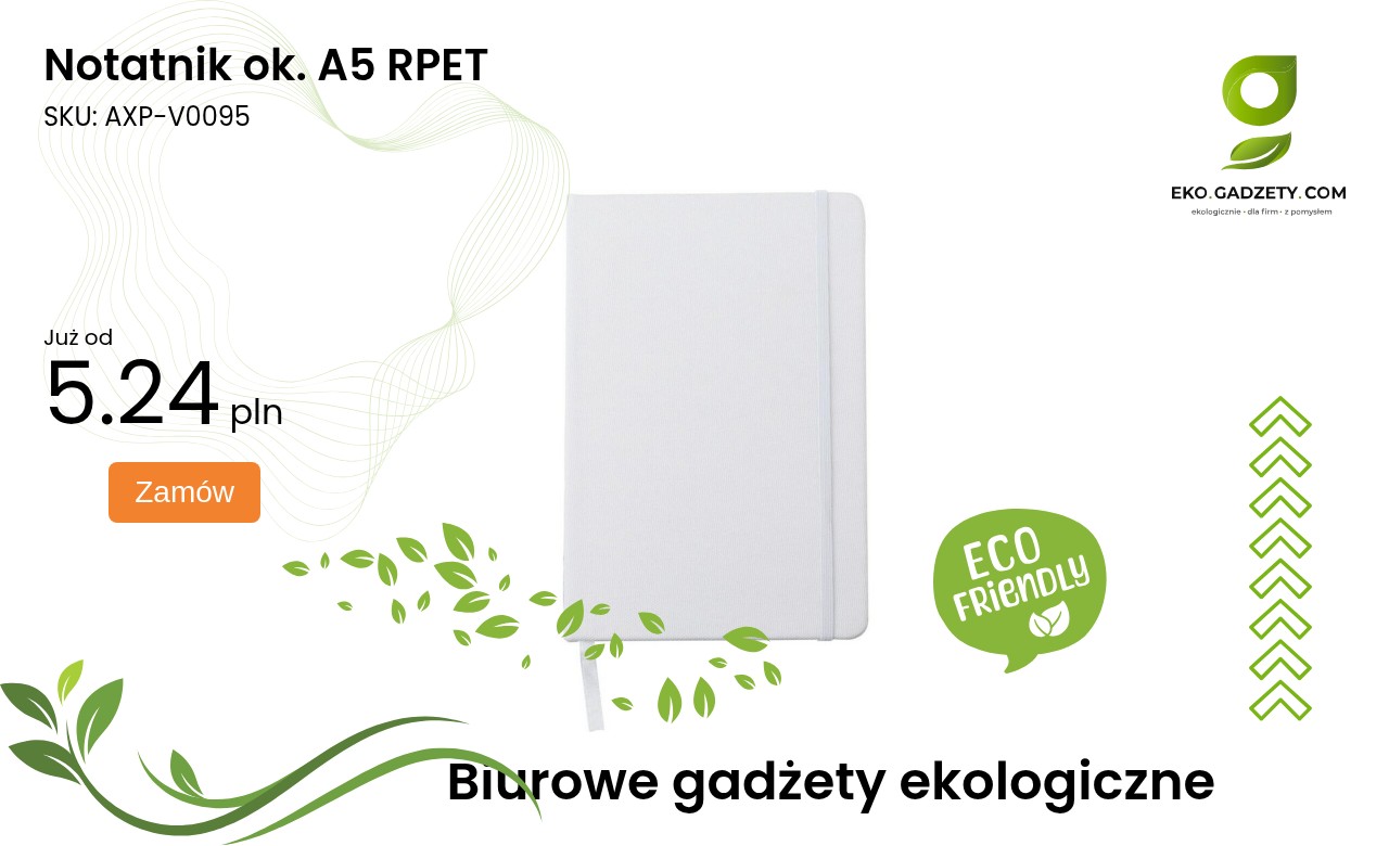 Notatnik ok. A5 RPET Notatnik w rozmiarze A5 wykonany z RPET