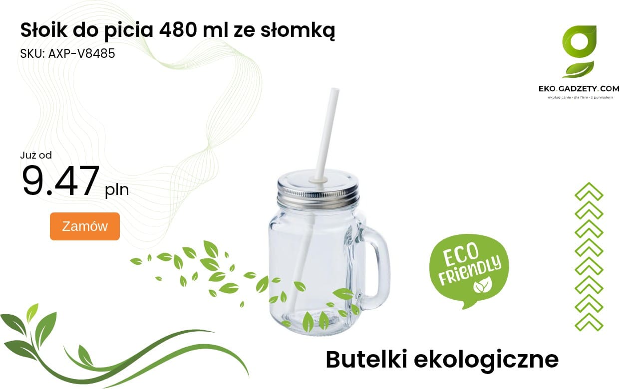 Słoik do picia 480 ml ze słomką Słoik do picia o pojemności 480 ml ze słomką